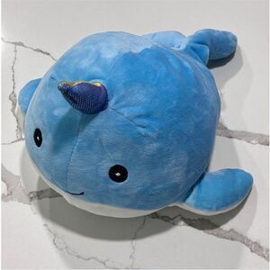 KELLYTOY | 12" Blue Narwhal Plush Squishy Stuffed Animal Toy